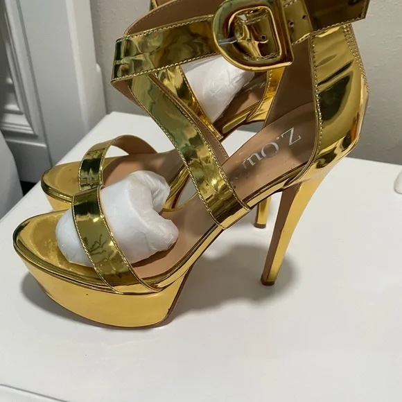Gold Strappy High Heel Sandals - Picture 3 of 7